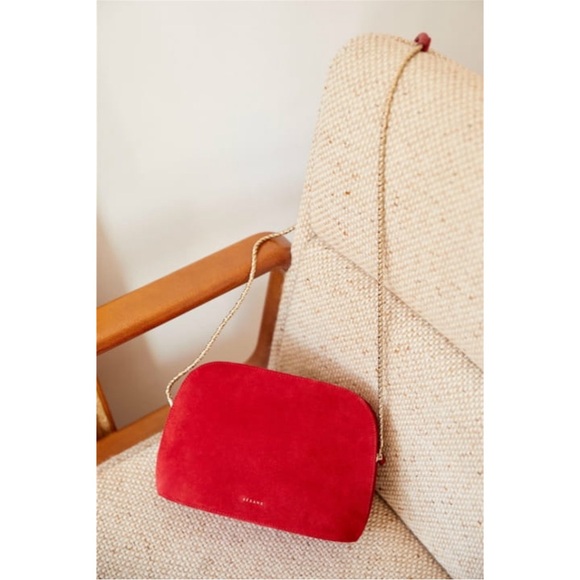 SEZANE Classic Red Suede Leather Victor Bag Chain Strap Classic French Girl Bag - Picture 17 of 17